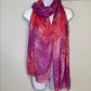 Lauren Ralph Lauren Pink and Purple Floral Watercolor & Sequin Artistic Wrap
